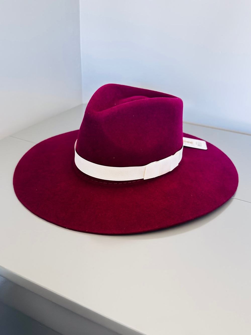 Wide Brim Fedora Hat in Deep Berry with Ivory Band